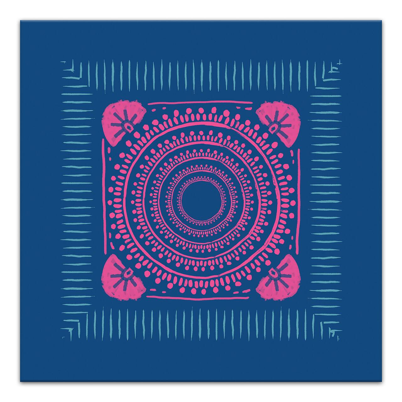 Pink And Blue Boho Bandana 20" x 20" Canvas Wall Art
